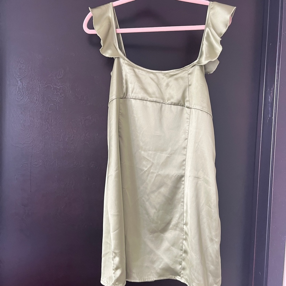 Princess Polly Olive Green Satin Ruffle Strap Mini Dress